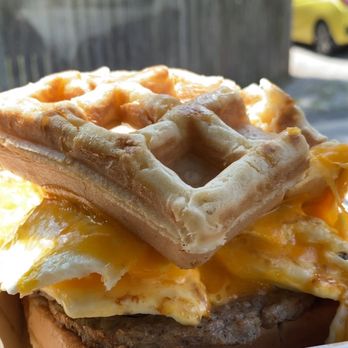 Curbside on the Run - Waffle Turkey sausage breakfast sandwich - Coffee & Tea Near Me - Pittsburgh, Pennsylvania Curbside on the Run - Waffle Turkey sausage breakfast sandwich - Coffee & Tea Near Me - Pittsburgh, Pennsylvania