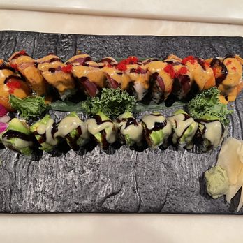 Sashimi Fusion - Caterpillar roll bottom, Tricycle roll at top - Japanese Near Me - Jacksonville, Florida Sashimi Fusion - Caterpillar roll bottom, Tricycle roll at top - Japanese Near Me - Jacksonville, Florida