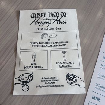 Crispy Taco Co - Happy hour menu - Mexican Near Me - Southampton, New York