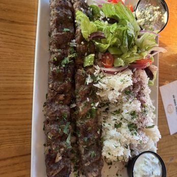 Villa Haven - Kofta Plate with lamb/beef skewers, rice and salad - Mediterranean Near Me - Tustin, California Villa Haven - Kofta Plate with lamb/beef skewers, rice and salad - Mediterranean Near Me - Tustin, California