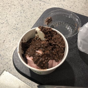 Pinkberry - Pomegranate and original side by side with the milk chocolate creamy crunchy balls. - Ice Cream & Frozen Yogurt Near Me - New York, New York
