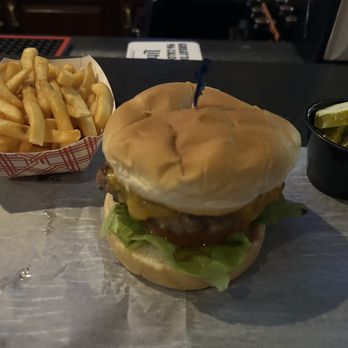 Monk's Bar & Grill - Cheeseburger, fries and pickles - American Near Me - Wisconsin Dells, Wisconsin Monk's Bar & Grill - Cheeseburger, fries and pickles - American Near Me - Wisconsin Dells, Wisconsin
