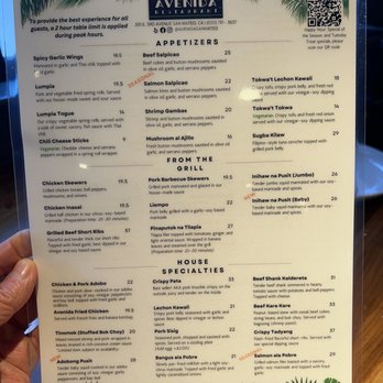 Avenida Restaurant - Menu - Filipino Near Me - San Mateo, California