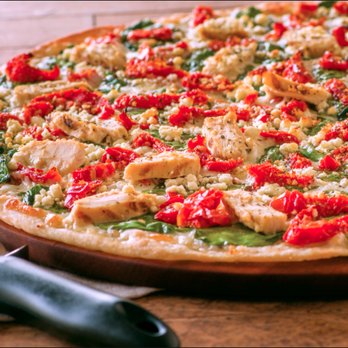 Papa Murphy's - a pizza with chicken, spinach and tomatoes - Pizza Near Me - Minot, North Dakota Papa Murphy's - a pizza with chicken, spinach and tomatoes - Pizza Near Me - Minot, North Dakota