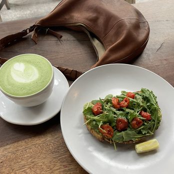 MoonGoat Coffee Roasters - Avocado toast and matcha latte - Coffee Roasteries Near Me - Costa Mesa, California