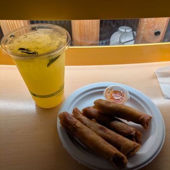 Izzy & Wooks - House-Made Lumpia (4pcs) and Calamansi Mango drink! - Burgers Near Me - San Francisco, California