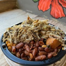 Rice and beans with Pernil