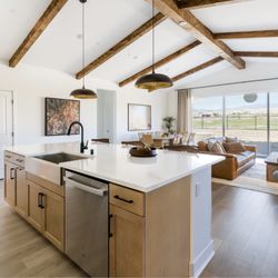 Kitchen overlooking living room  /dining