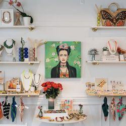 Inspired by many things, including artist Frida Kahlo, our shop has lots of vibrant accessories and art