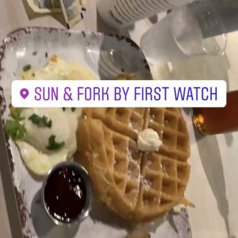 Sun & Fork - Belgian Waffle, pork sausage and over medium eggs. - Breakfast & Brunch Near Me - Nashville, Tennessee Sun & Fork - Belgian Waffle, pork sausage and over medium eggs. - Breakfast & Brunch Near Me - Nashville, Tennessee