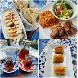 Hummus & Pita, Lamb Shish Kebab, Tea & Baklava.