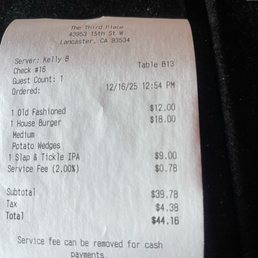 The receipt and the two menus prices.