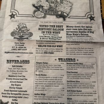 Big Nose Kate's Saloon - Menu - Music Venues Near Me - Tombstone, Arizona