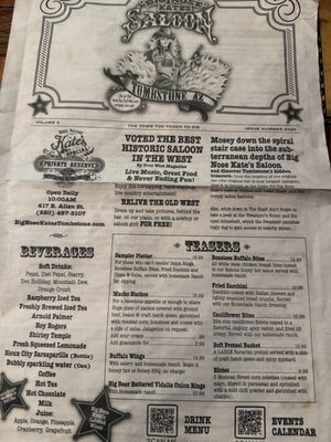 Menu photo 5 Big Nose Kate's Saloon Tombstone, AZ