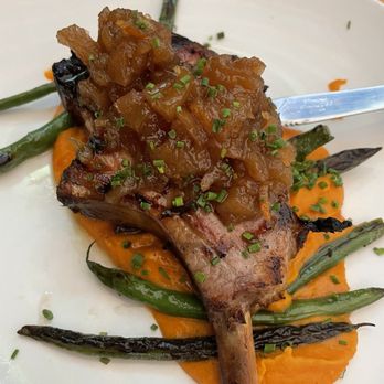 Starbelly - house smoked duroc pork chop Sweet potato puree, grilled asparagus & apple chutney $29 - New American Near Me - San Francisco, California Starbelly - house smoked duroc pork chop Sweet potato puree, grilled asparagus & apple chutney $29 - New American Near Me - San Francisco, California