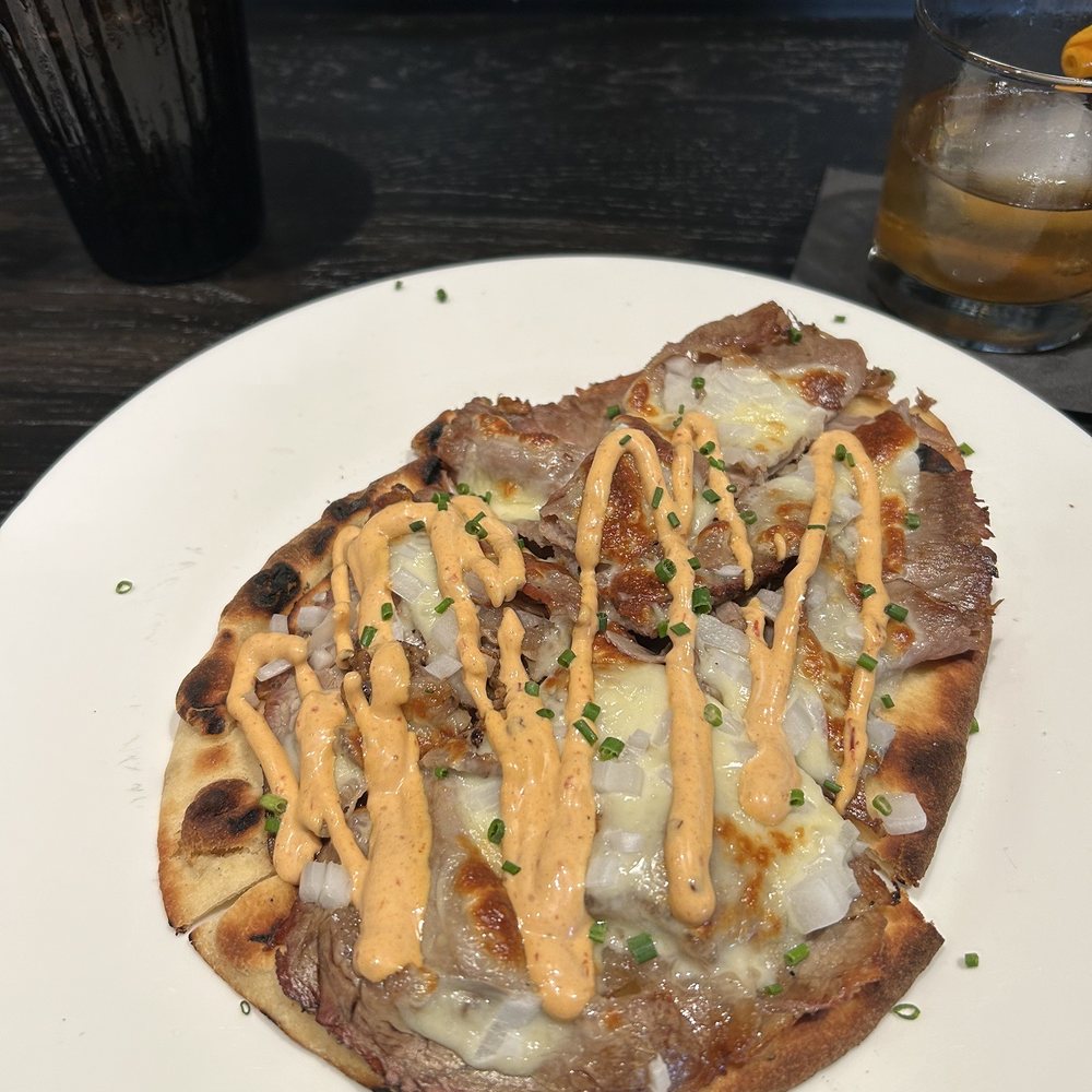 Round Guys Brewing Company - Happy Hour flatbread Prime Rib Cooper Sharp Chipotle aioli - Breweries Near Me - Lansdale, Pennsylvania Round Guys Brewing Company - Happy Hour flatbread Prime Rib Cooper Sharp Chipotle aioli - Breweries Near Me - Lansdale, Pennsylvania