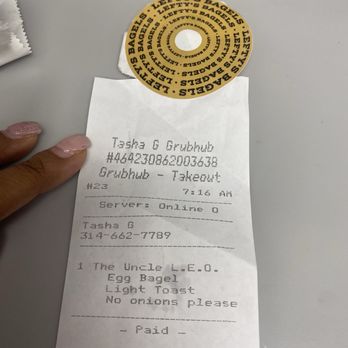 Lefty's Bagels - The ordering receipt - Bagels Near Me - Chesterfield, Missouri