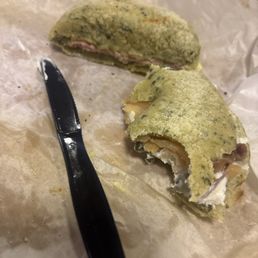 Lk get the lox plain bagel was good don't know why it was green doe.