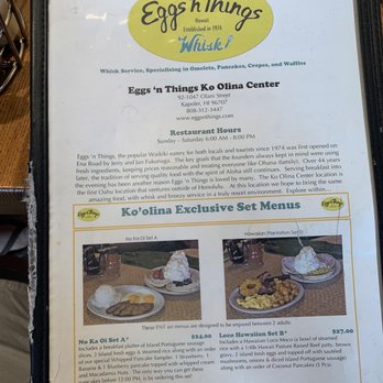 Eggs 'n Things Ko Olina - Front of the menu - American Near Me - Kapolei, Hawaii