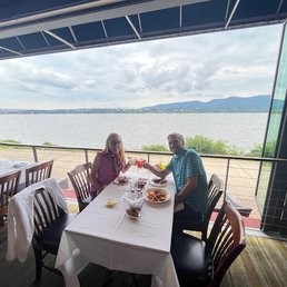 View of outdoor deck and Hudson River