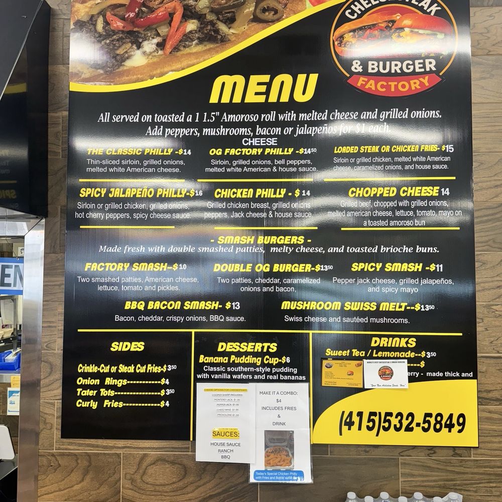 Cheesesteak And Burger Factory - Menu - Cheesesteaks Near Me - Modesto, California