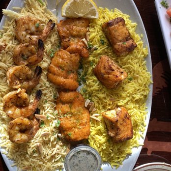 Al Bawadi Grill - Seafood Combo Basa, Salmon, Shrimp & 2 types of rice - Middle Eastern Near Me - Niles, Illinois