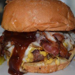 Riverboat Lanes - Our "Breakpoint" Burger. 7 oz of local hand-pattied meat will leave you drooling!