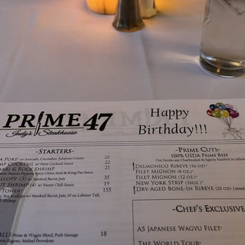 Prime 47- Indy's Steakhouse - My menu!! Thanks for the birthday wishes! - Steakhouses Near Me - Indianapolis, Indiana