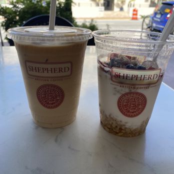 Shepherd Artisan Coffee - Small iced latte and yogurt parfait grab and go - Coffee & Tea Near Me - Miami Beach, Florida