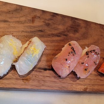 Uchi Denver - HH nigiri back bream w/yuzu zest, bincho, sake - Japanese Near Me - Denver, Colorado Uchi Denver - HH nigiri back bream w/yuzu zest, bincho, sake - Japanese Near Me - Denver, Colorado