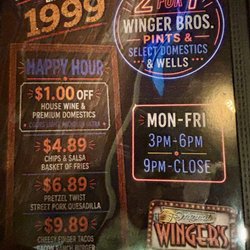 WINGERS Restaurant & Alehouse - Happy hour menu