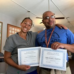 Long-time staff members Laska Strickland, CNA and Mike Smith, Restorative Aide, winning Employee of the Month & Resident's Choice,July 2018