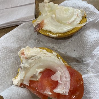 Bagel Country on 9 - Bagel with Lox, Cream Cheese, Tomato and Onion but no lox - Bagels Near Me - Howell Township, New Jersey