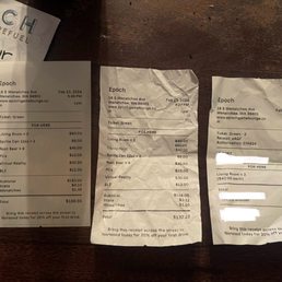 the receipts for the restaurant the receipts for the restaurant