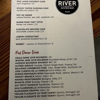 The River Oyster Bar - Dessert Menu from March 2024 - Seafood Near Me - Miami, Florida The River Oyster Bar - Dessert Menu from March 2024 - Seafood Near Me - Miami, Florida