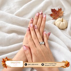 Sweet rosewater botanicals! Glossy almond nails feature sheer baby pink polish bordered with delicate fine-line floral outlines. Book!