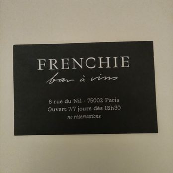 Frenchie Bar à Vins - Card - Wine Bars Near Me - Paris, 75 Frenchie Bar à Vins - Card - Wine Bars Near Me - Paris, 75