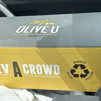 Olive U Mediterranean Grill - It comes nicely packaged in this cute box with everything you need! Serving spoons, bowls, utensils, napkins and thongs! - Mediterranean Near Me - Palm Beach Gardens, Florida Olive U Mediterranean Grill - It comes nicely packaged in this cute box with everything you need! Serving spoons, bowls, utensils, napkins and thongs! - Mediterranean Near Me - Palm Beach Gardens, Florida