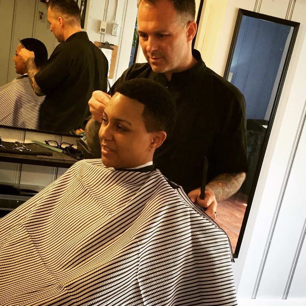 Getting my hair cut by Bill, the Owner. Getting my hair cut by Bill, the Owner.