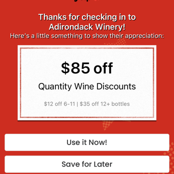 Adirondack Winery - Yelp check-in discount - Beer, Wine & Spirits Near Me - Lake George, New York