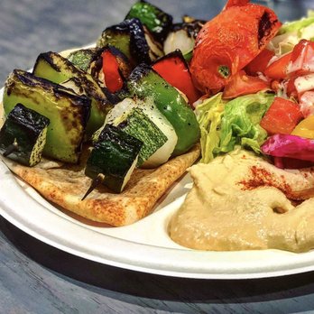 Al Basch Chicken - Grilled Vegetable Plate with Pita & Hummus - Mediterranean Near Me - Los Angeles, California Al Basch Chicken - Grilled Vegetable Plate with Pita & Hummus - Mediterranean Near Me - Los Angeles, California