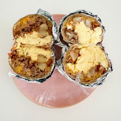 Dayne's Craft Barbecue - Sausage burrito and egg and potato burrito