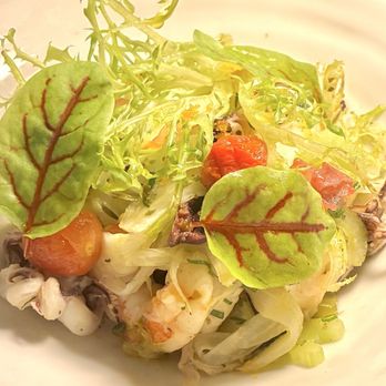 Santi - MARE: warm seafood salad, ligurian olives, tomato conserva & bottarga - Italian Near Me - New York, New York