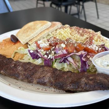 Folsom Pizza & Kabob - Ground beef and lamb kabobs plate with spicy hummus - Mediterranean Near Me - Folsom, California