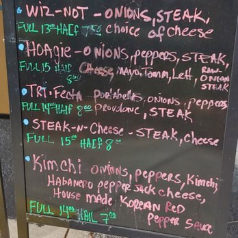 Twisted Philly Steaks - a menu on a blackboard - Food Trucks Near Me Twisted Philly Steaks - a menu on a blackboard - Food Trucks Near Me