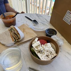 The Little Greek Market - Chicken gyro melt, lentil soup and Greek traditional salad