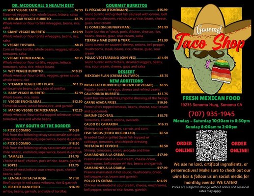 Menu photo 1 Gourmet Taco Shop Sonoma, CA
