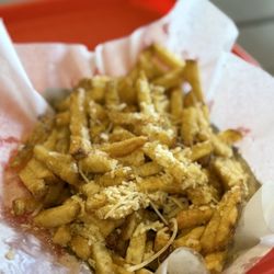 Dukes Old Fashioned Onion Burgers - Garlic Parmesan Fries