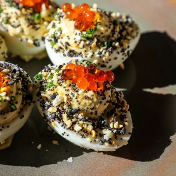 Bellwether Bar - Deviled Eggs- "Sour Cream and Onion", Everything Spice, Smoked Trout Roe  Instagram.com/Maryelda - Bars Near Me - Portland, Oregon