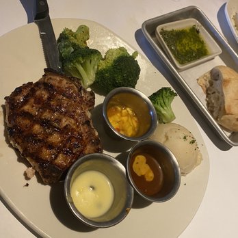 Bonefish Grill - Bone-In 12oz Pork Chop with Garlic Whipped Potatoes and Seasonal Vegetables - Seafood Near Me - Evansville, Indiana